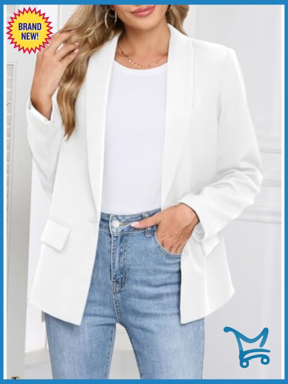 Womens Long Sleeve Blazer Open Front Work Office Suit Jacket - Picture 4 of 7